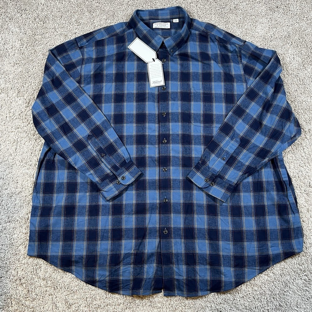 Roundtree & Yorke Portuguese Flannel Shirt Men's 4XB Blue Plaid Cotton Outdoor